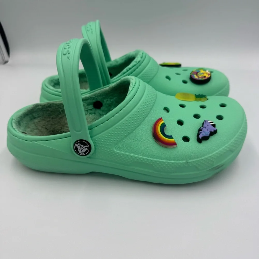 Crocs Classic Faux Fur Lined Clogs Mint Green Slip On Youth Junior size 4